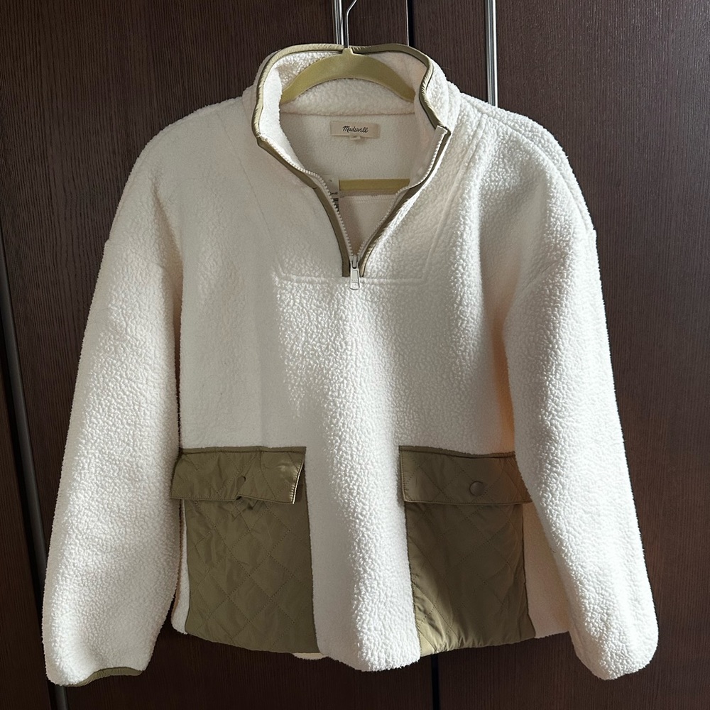 Madewell White fleece pullover NWT
